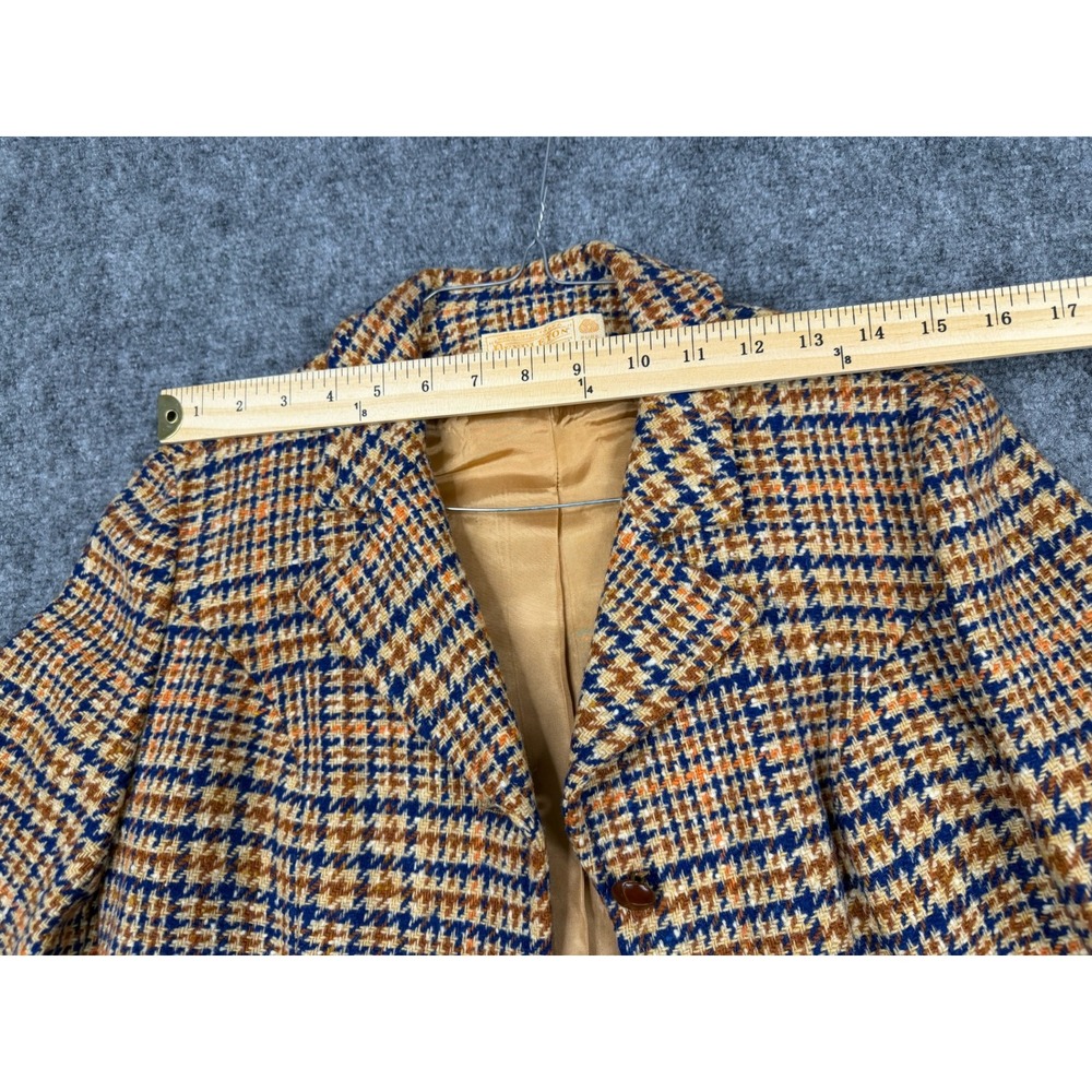 Vintage Pendleton Wool Blazer Jacket Womens 10 Brown Blue Plaid Houndstooth - Picture 3 of 6